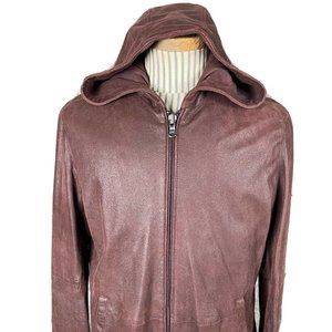 John Varvatos Star USA Burgundy Suede Hooded Jacket M